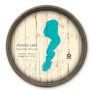 Amelia Lake MN Map on a Barrel End by Lake Art (© Lake Art LLC) Product Thumbnail