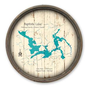 Baptiste Lake, Ontario Canada Map on a Barrel End by Lake Art (© Lake Art LLC) Product Thumbnail