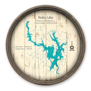 Badin Lake, NC Map on a Barrel End by Lake Art (© Lake Art LLC) Product Thumbnail
