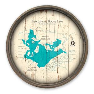 Bass Boom Lake WI Map on a Barrel End by Lake Art (© Lake Art LLC) Product Thumbnail