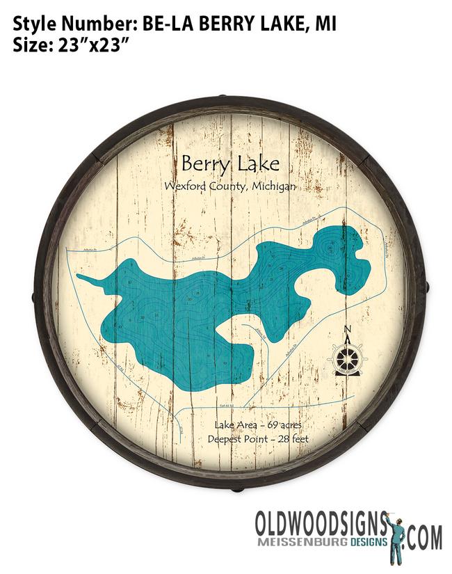 Berry Lake MI Map on a Barrel End by Lake Art (© Lake Art LLC) Product Thumbnail