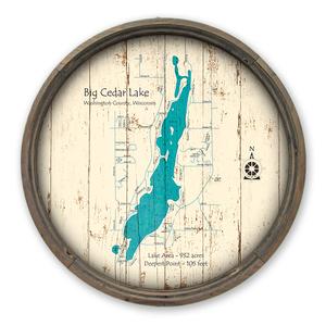 Big Cedar Lake Wisconsin Map on a Barrel End by Lake Art (© Lake Art LLC) Product Thumbnail