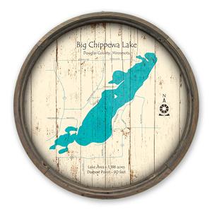 Big Chippewa Lake Minnesota Map on a Barrel End by Lake Art (© Lake Art LLC) Product Thumbnail