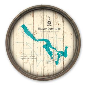 Beaver Dam Lake Wisconsin Barron Map on a Barrel End by Lake Art (© Lake Art LLC) Product Thumbnail