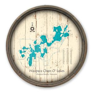 Waupaca Chain O Lakes WI Map on a Barrel End by Lake Art (© Lake Art LLC) Product Thumbnail