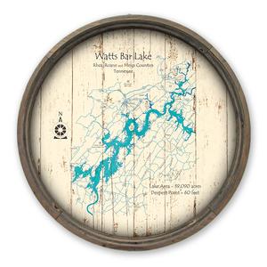 Watts Bar Lake TN Map on a Barrel End by Lake Art (© Lake Art LLC) Product Thumbnail