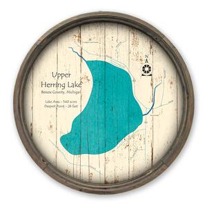 Upper Herring Lake MI Map on a Barrel End by Lake Art (© Lake Art LLC) Product Thumbnail