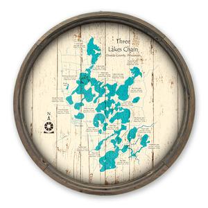 Three Lake Chain WI Map on a Barrel End by Lake Art (© Lake Art LLC) Product Thumbnail