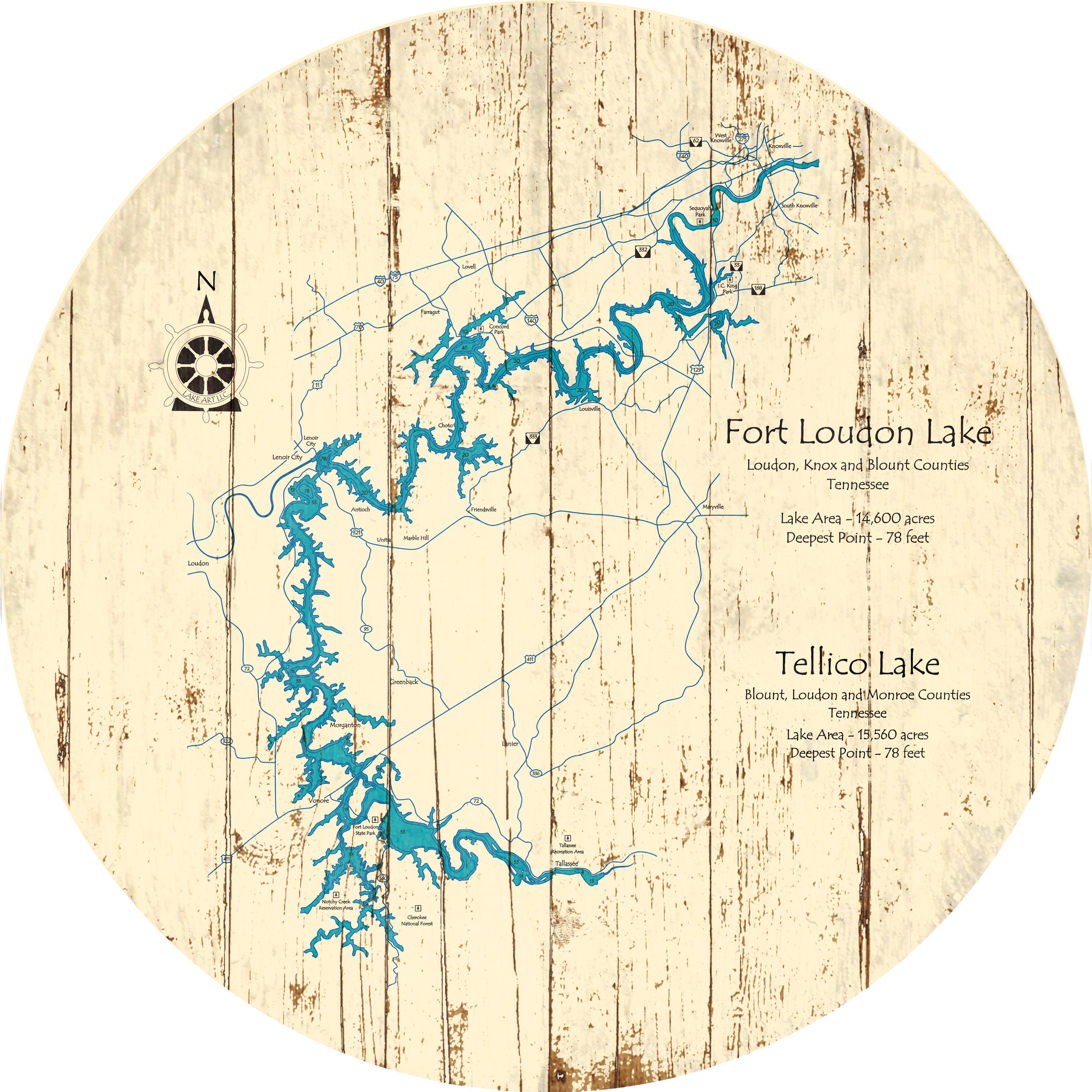 Fort Loudon-Tellico Lakes TN Map on a Barrel End by Lake Art (© Lake Art LLC) Product Thumbnail