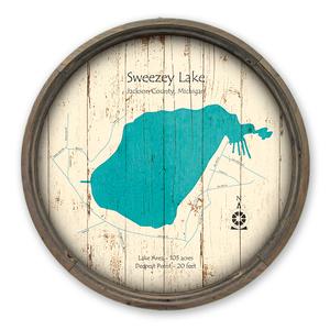 Sweezey Lake MI Map on a Barrel End by Lake Art (© Lake Art LLC) Product Thumbnail