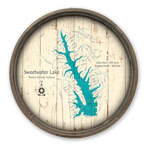 Sweetwater Lake IN Map on a Barrel End by Lake Art (© Lake Art LLC) Product Thumbnail