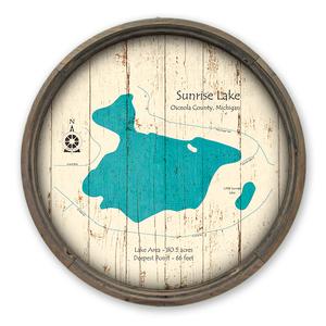Sunrise Lake MI Map on a Barrel End by Lake Art (© Lake Art LLC) Product Thumbnail