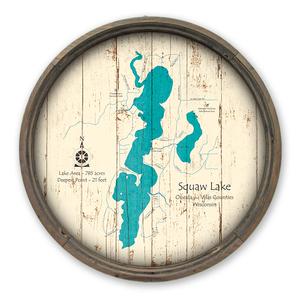 Squaw Lake WI Map on a Barrel End by Lake Art (© Lake Art LLC) Product Thumbnail