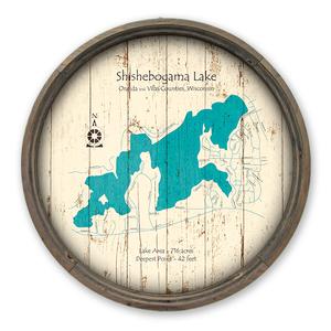 Shishebogama Lake WI Map on a Barrel End by Lake Art (© Lake Art LLC) Product Thumbnail