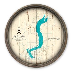 Sauk Lake MN Map on a Barrel End by Lake Art (© Lake Art LLC) Product Thumbnail