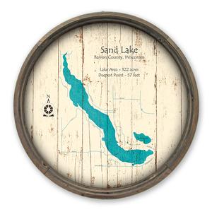 Sand Lake WI Map on a Barrel End by Lake Art (© Lake Art LLC) Product Thumbnail