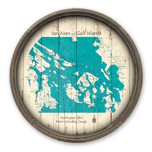 San Juan and Gulf Islands WA Canada Map on a Barrel End by Lake Art (© Lake Art LLC) Product Thumbnail