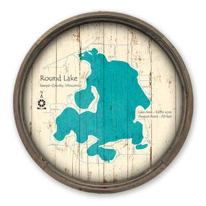 Round Lake Sawyer Cnty WI Map on a Barrel End by Lake Art (© Lake Art LLC) Product Thumbnail