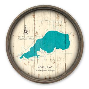 Rose Lake MI Map on a Barrel End by Lake Art (© Lake Art LLC) Product Thumbnail