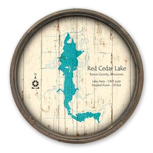 Red Cedar Lake WI Map on a Barrel End by Lake Art (© Lake Art LLC) Product Thumbnail