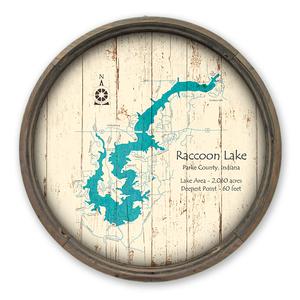Raccoon Lake IN Map on a Barrel End by Lake Art (© Lake Art LLC) Product Thumbnail