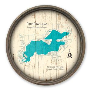 Paw Paw Lake MI Map on A Barrel End by Lake Art (© Lake Art LLC) Product Thumbnail