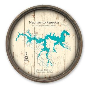Nacimiento Reservoir CA Map on a Barrel End by Lake Art (© Lake Art LLC) Product Thumbnail