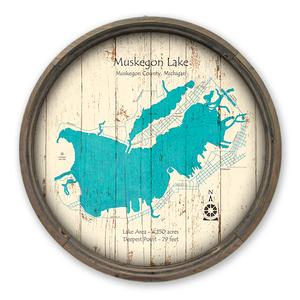 Muskegon Lake MI Map on a Barrel End by Lake Art (© Lake Art LLC) Product Thumbnail