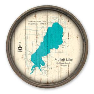 Mullett Lake MI Map on a Barrel End by Lake Art (© Lake Art LLC) Product Thumbnail