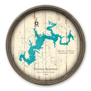 Monroe Reservoir IN Map on a Barrel End by Lake Art (© Lake Art LLC) Product Thumbnail