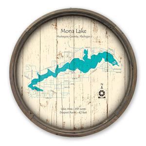Mona Lake MI Map on a Barrel End by Lake Art (© Lake Art LLC) Product Thumbnail