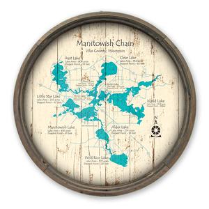Manitowish Chain WI Map on a Barrel End by Lake Art (© Lake Art LLC) Product Thumbnail