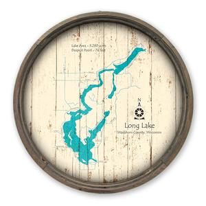 Long Lake WI Map on a Barrel End by Lake Art (© Lake Art LLC) Product Thumbnail
