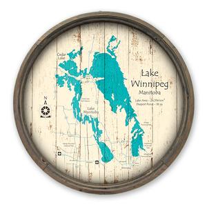 Lakes Winnipeg Cedar Manitoba Canada Map on a Barrel End by Lake Art (© Lake Art LLC) Product Thumbnail