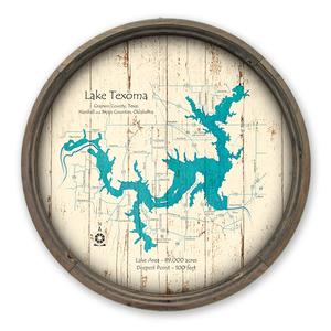 Lake Texoma TX OK Map on a Barrel End by Lake Art (© Lake Art LLC) Product Thumbnail