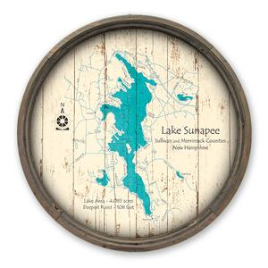 Lake Sunapee NH Map on a Barrel End by Lake Art (© Lake Art LLC) Product Thumbnail