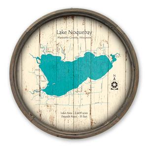 Lake Noquebay WI Map on a Barrel End by Lake Art (© Lake Art LLC) Product Thumbnail