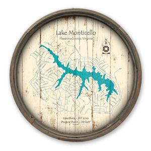 Lake Monticello VA Map on a Barrel End by Lake Art (© Lake Art LLC) Product Thumbnail