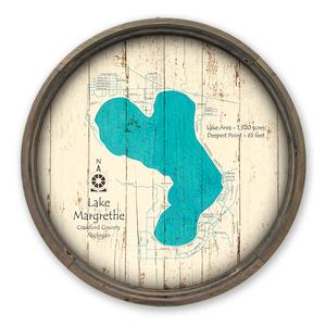 Lake Margrethe MI Map on a Barrel End by Lake Art (© Lake Art LLC) Product Thumbnail