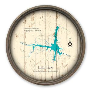 Lake Lure NC Map on a Barrel End by Lake Art (© Lake Art LLC) Product Thumbnail