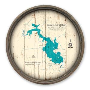 Lake Livingston TX Map on a Barrel End by Lake Art (© Lake Art LLC) Product Thumbnail