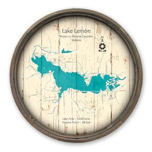 Lake Lemon IN Map on a Barrel End by Lake Art (© Lake Art LLC) Product Thumbnail