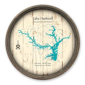 Lake Hartwell GA SC Map on a Barrel End by Lake Art (© Lake Art LLC) Product Thumbnail