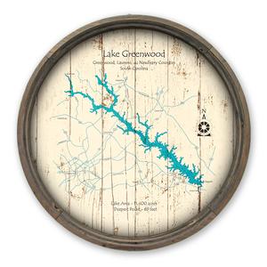 Lake Greenwood SC Map on a Barrel End by Lake Art (© Lake Art LLC) Product Thumbnail