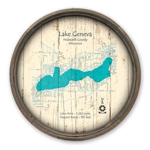 Lake Geneva WI Map on a Barrel End by Lake Art (© Lake Art LLC) Product Thumbnail