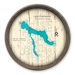 Lake Charlevoix MI Map on a Barrel End by Lake Art (© Lake Art LLC) Product Thumbnail