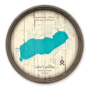 Lake Cadillac MI Map on a Barrel End by Lake Art (© Lake Art LLC) Product Thumbnail