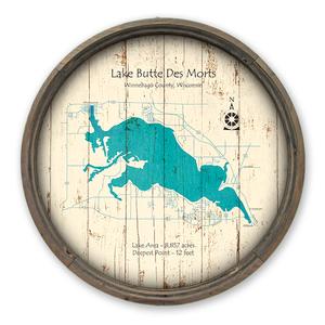 Butte Des Morts WI Map on a Barrel End by Lake Art (© Lake Art LLC) Product Thumbnail
