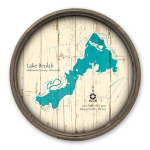 Lake Beulah WI Map on a Barrel End by Lake Art (© Lake Art LLC) Product Thumbnail