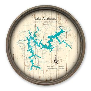 Lake Alatoona GA Map on a Barrel End by Lake Art (© Lake Art LLC) Product Thumbnail